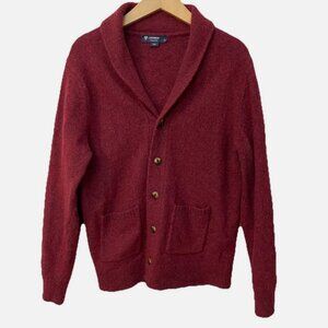 Daniel Cremieux Collection Collared Cardigan Sweater Large Lambswool Burgundy